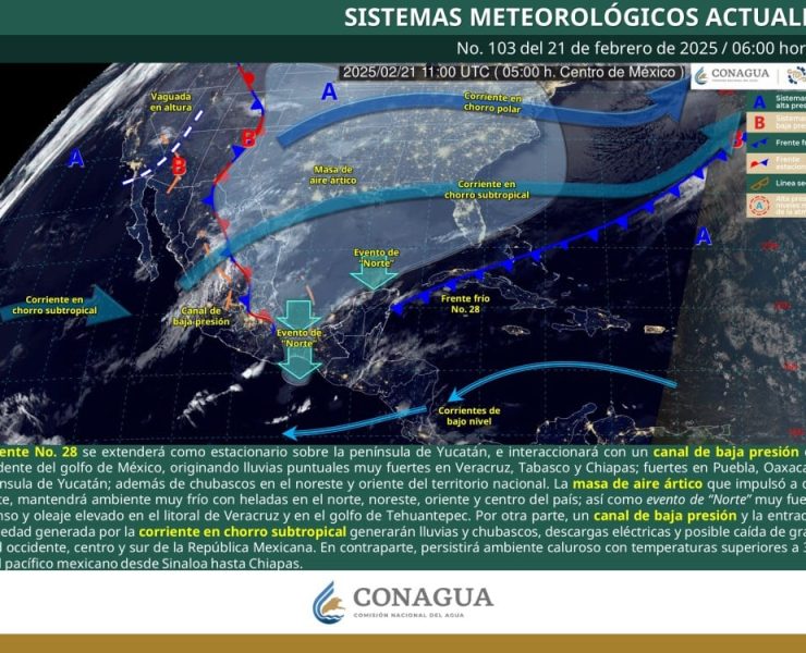 Frente Frío No. 28 provoca lluvias intensas y descenso de temperatura en gran parte de México